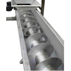 Screw flight inside a stainless steel screw conveyor trough